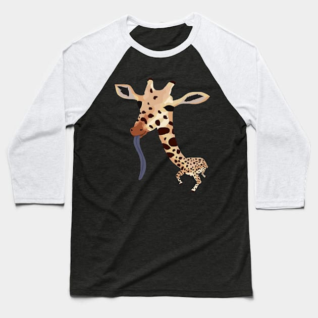 Silly looking giraffe with its tongue out Baseball T-Shirt by Mushcan